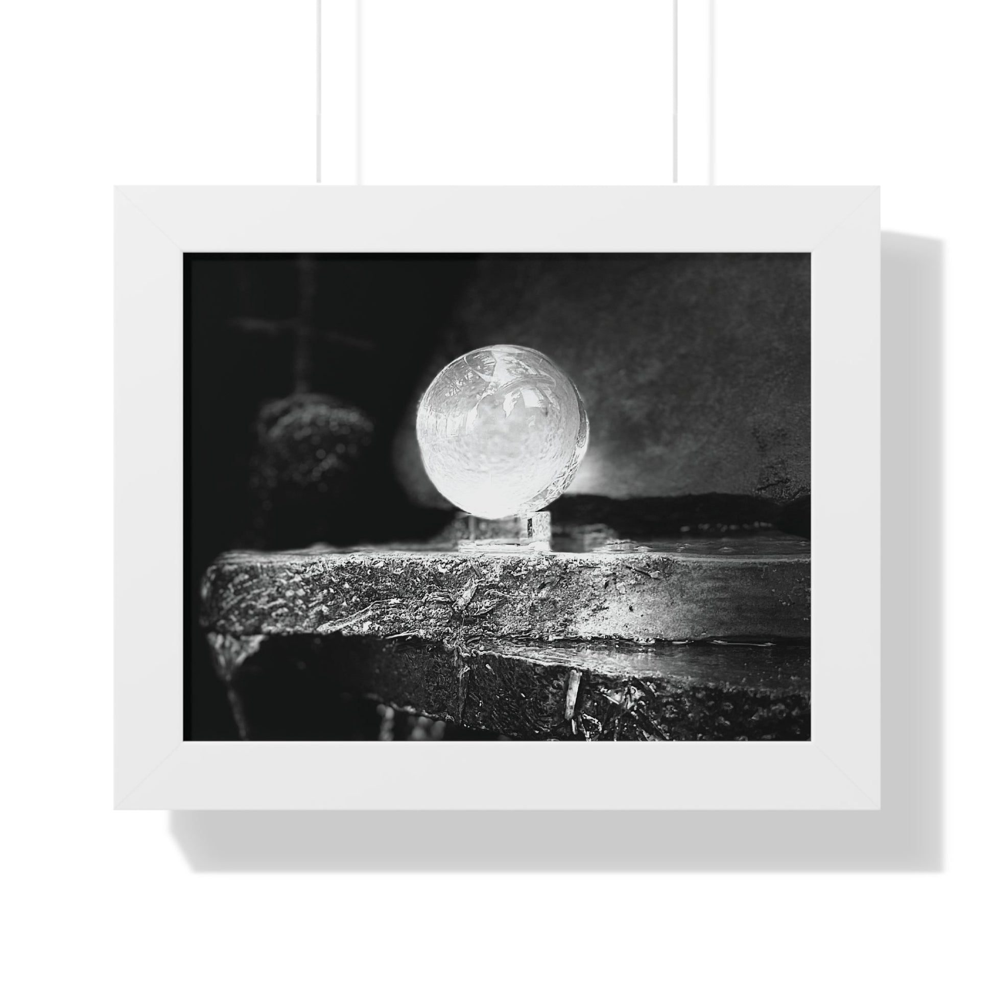 Glass Sphere Black and White Print Framed Horizontal Poster - Squirrellyartmama