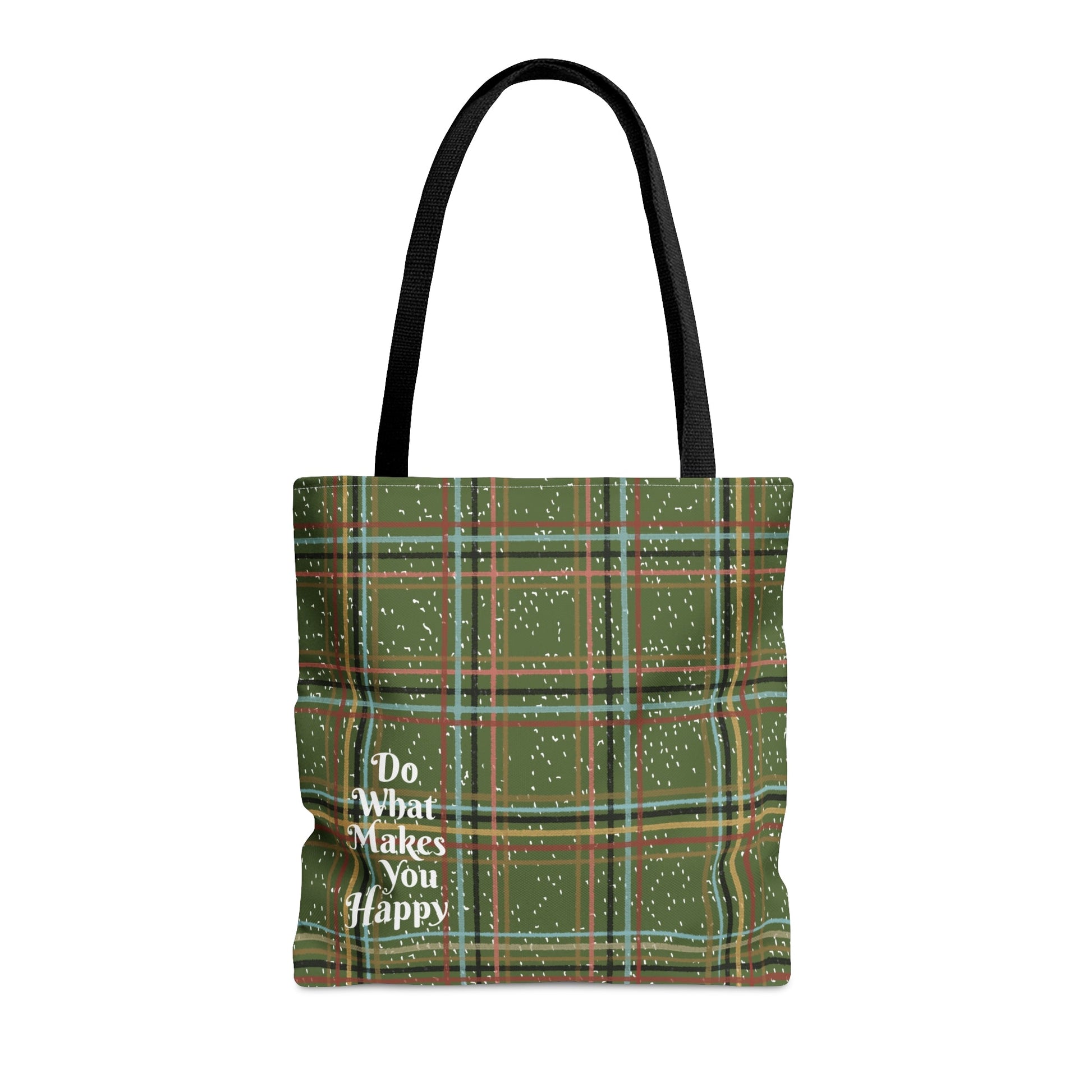 Green Plaid "Do What Makes You Happy" Tote Bag - Squirrellyartmama