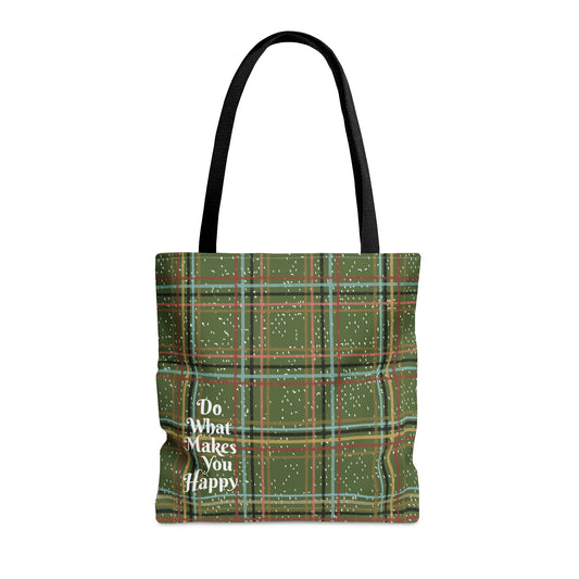 Green Plaid "Do What Makes You Happy" Tote Bag - Squirrellyartmama