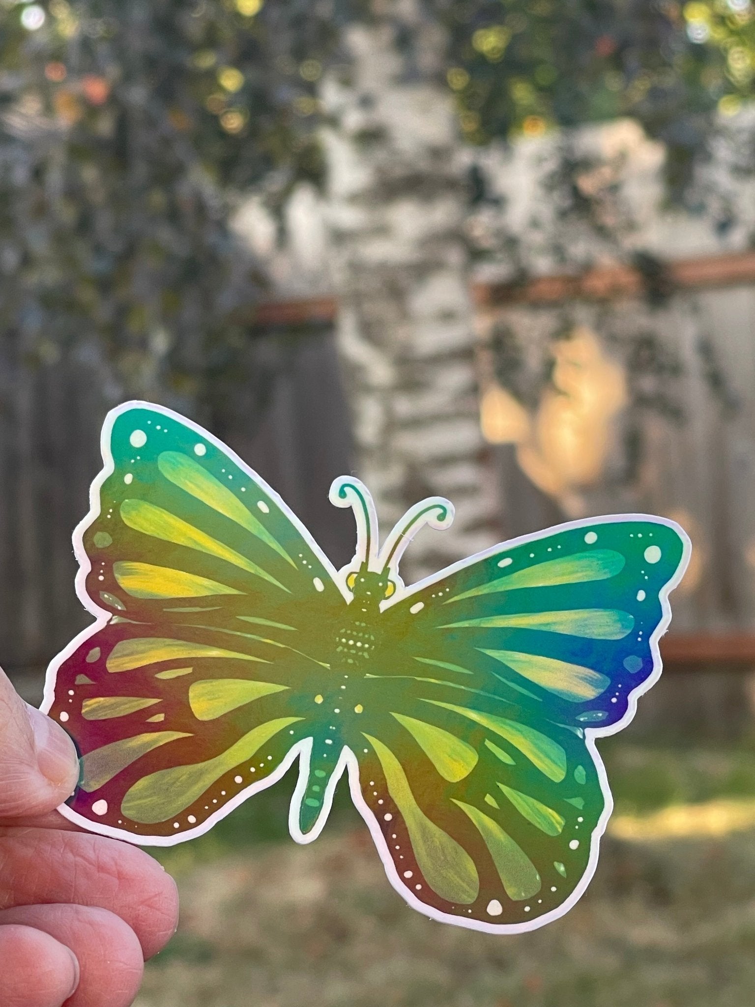 Green Yellow tints Butterfly Die Sticker - Butterfly Iridescent Sticker - Color Crumbs Club