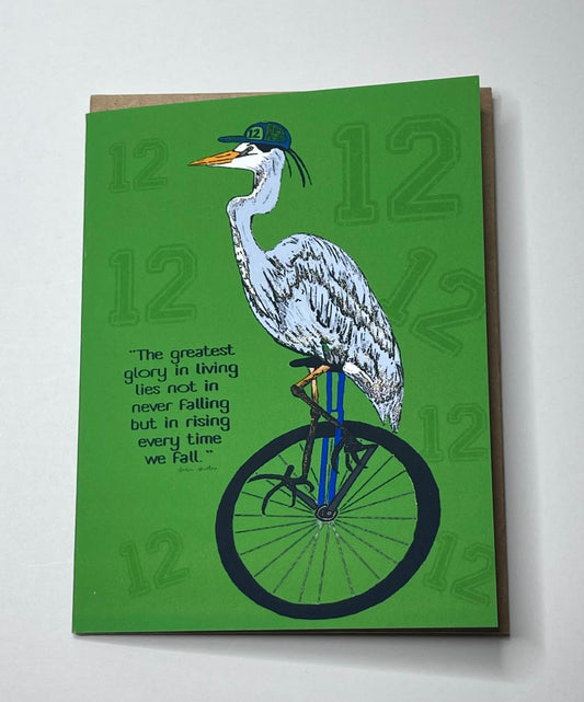 Heron Number 12 Fan Green Greeting Card - Note card - Squirrellyartmama