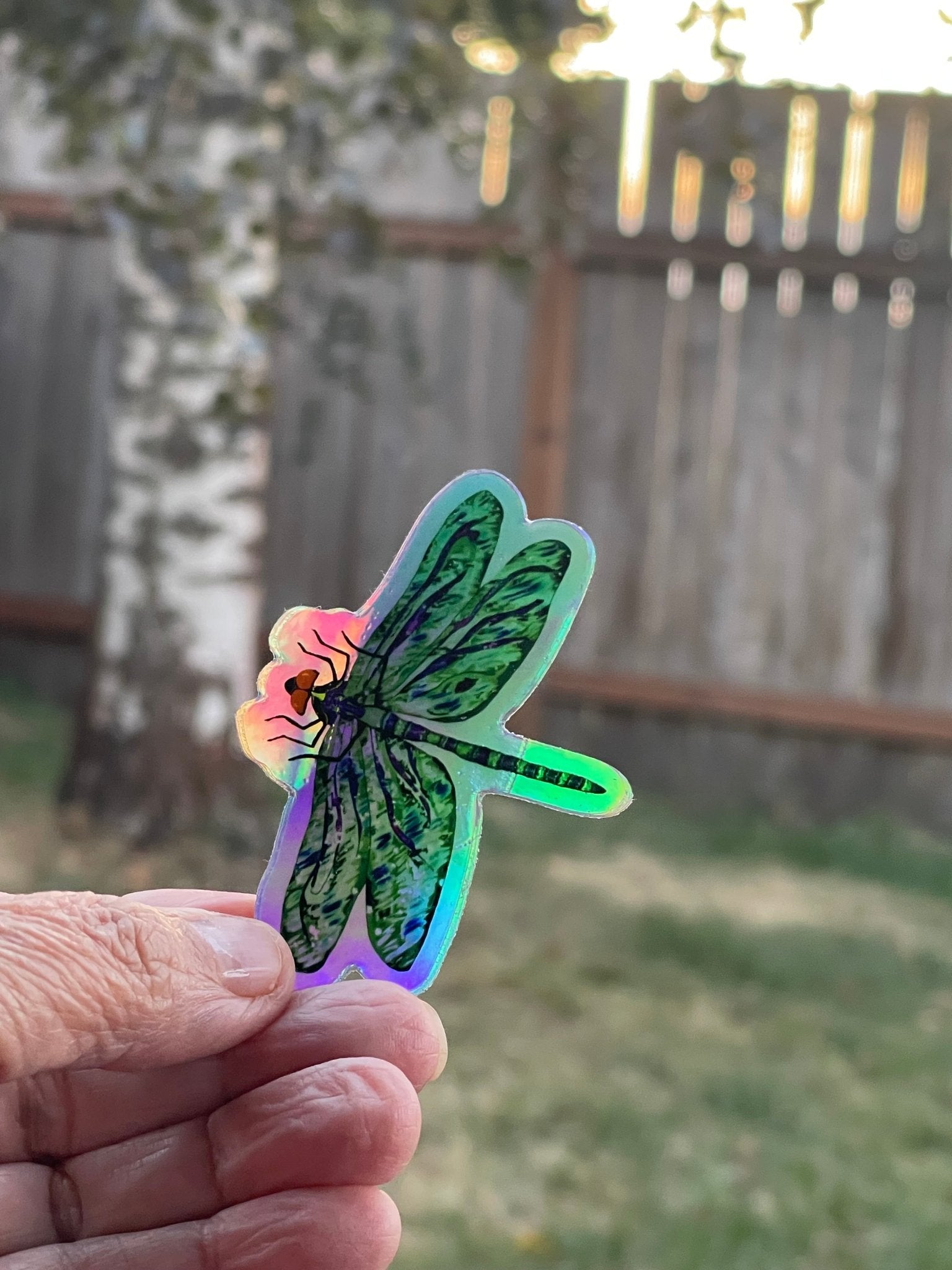 Holographic Green Dragonfly Vinyl Sticker - Iridescent Nature Decal with Rainbow Shimmer Effect - Color Crumbs Club