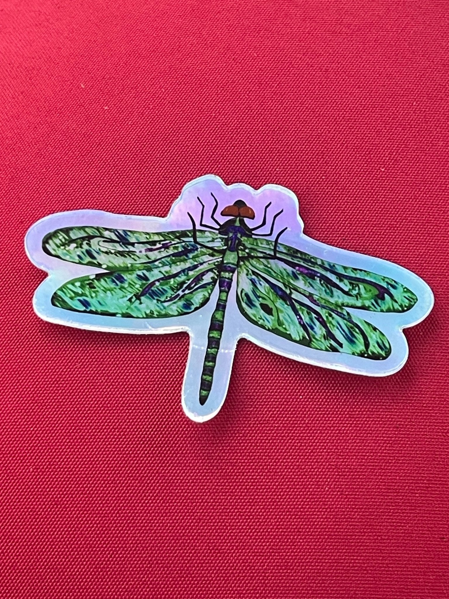 Holographic Green Dragonfly Vinyl Sticker - Iridescent Nature Decal with Rainbow Shimmer Effect - Color Crumbs Club