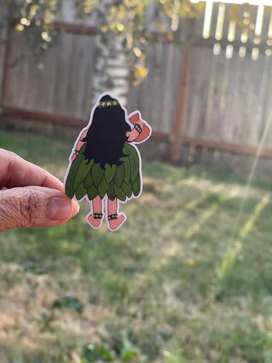 Hula Girl with Ipu – Hawaiian Dance Vinyl Decal, Tropical Island Aesthetic Young Hula Dancer Sticker - Color Crumbs Club