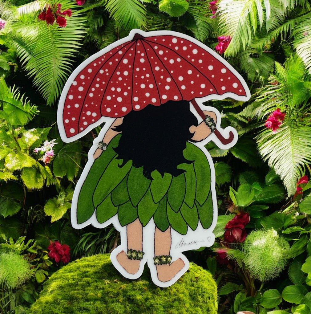 Hula Girl with Umbrella Sticker – Hawaiian Dance Vinyl Decal, Tropical Island Aesthetic, Luau Sticker - Color Crumbs Club