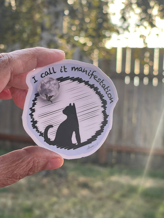 "I Call It Manifestation" Cat Moon Vinyl Sticker - Spiritual Manifestation Vinyl Decal - Color Crumbs Club