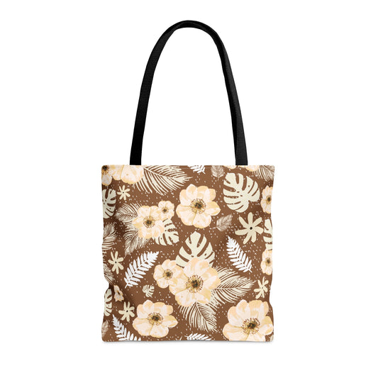Monstera Floral Palm Brown Tote Bag - Squirrellyartmama