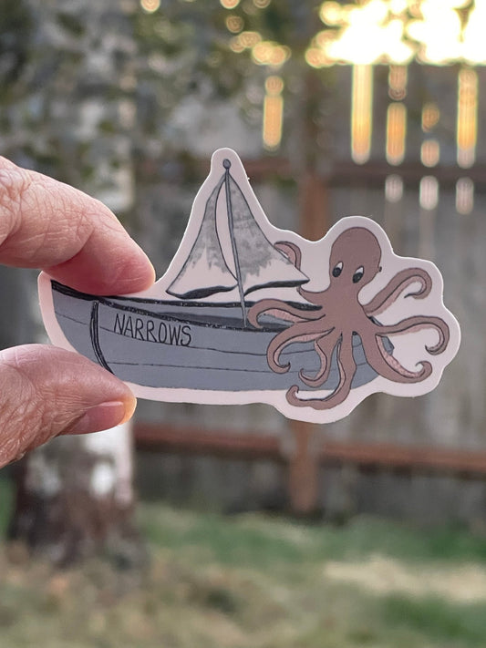 "Narrows" Octopus Sailboat Vinyl Sticker - Nautical Ocean Decal for Boats, Laptops & Water Bottles - Color Crumbs Club