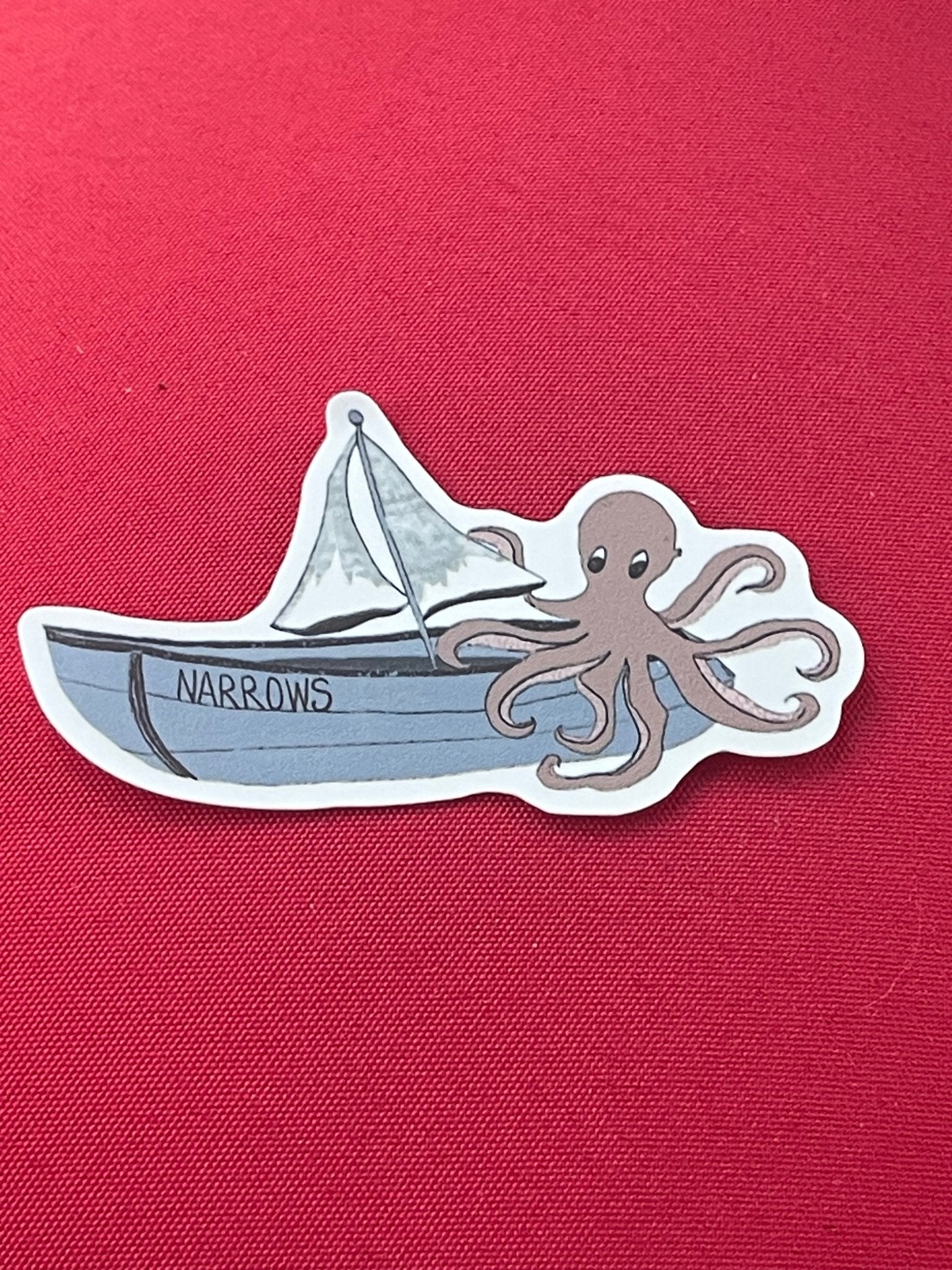 "Narrows" Octopus Sailboat Vinyl Sticker - Nautical Ocean Decal for Boats, Laptops & Water Bottles - Color Crumbs Club