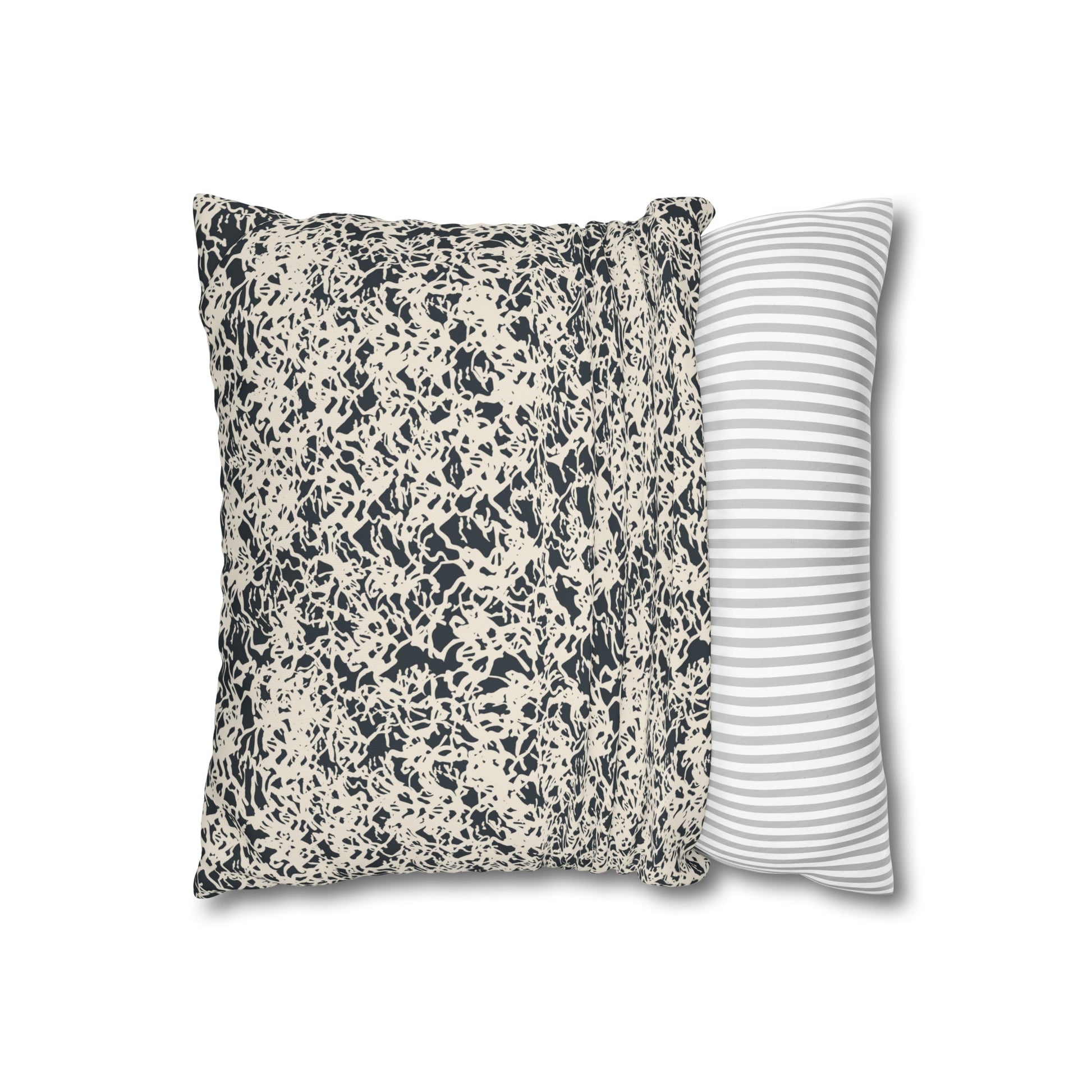 Navy Floral Crown Square Poly Canvas Pillowcase - Squirrellyartmama