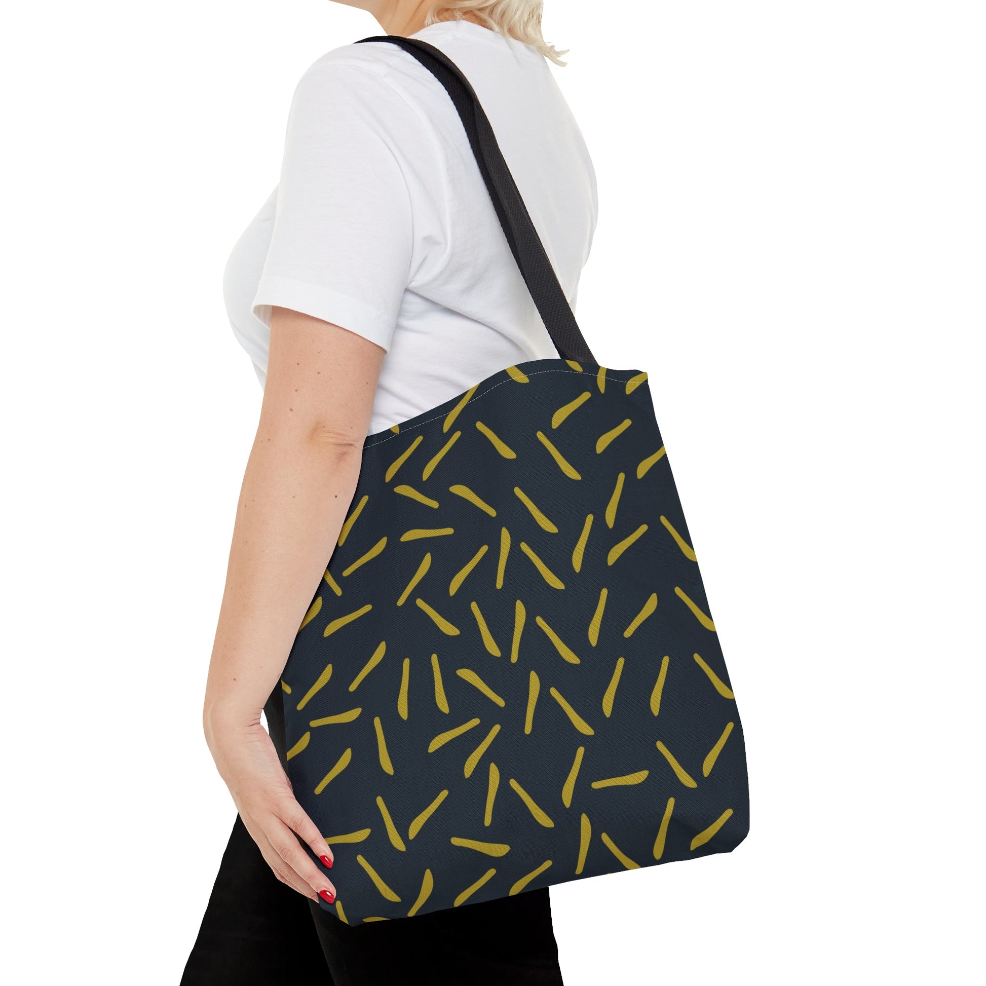 Navy with Green Lines Tote Bag - Squirrellyartmama