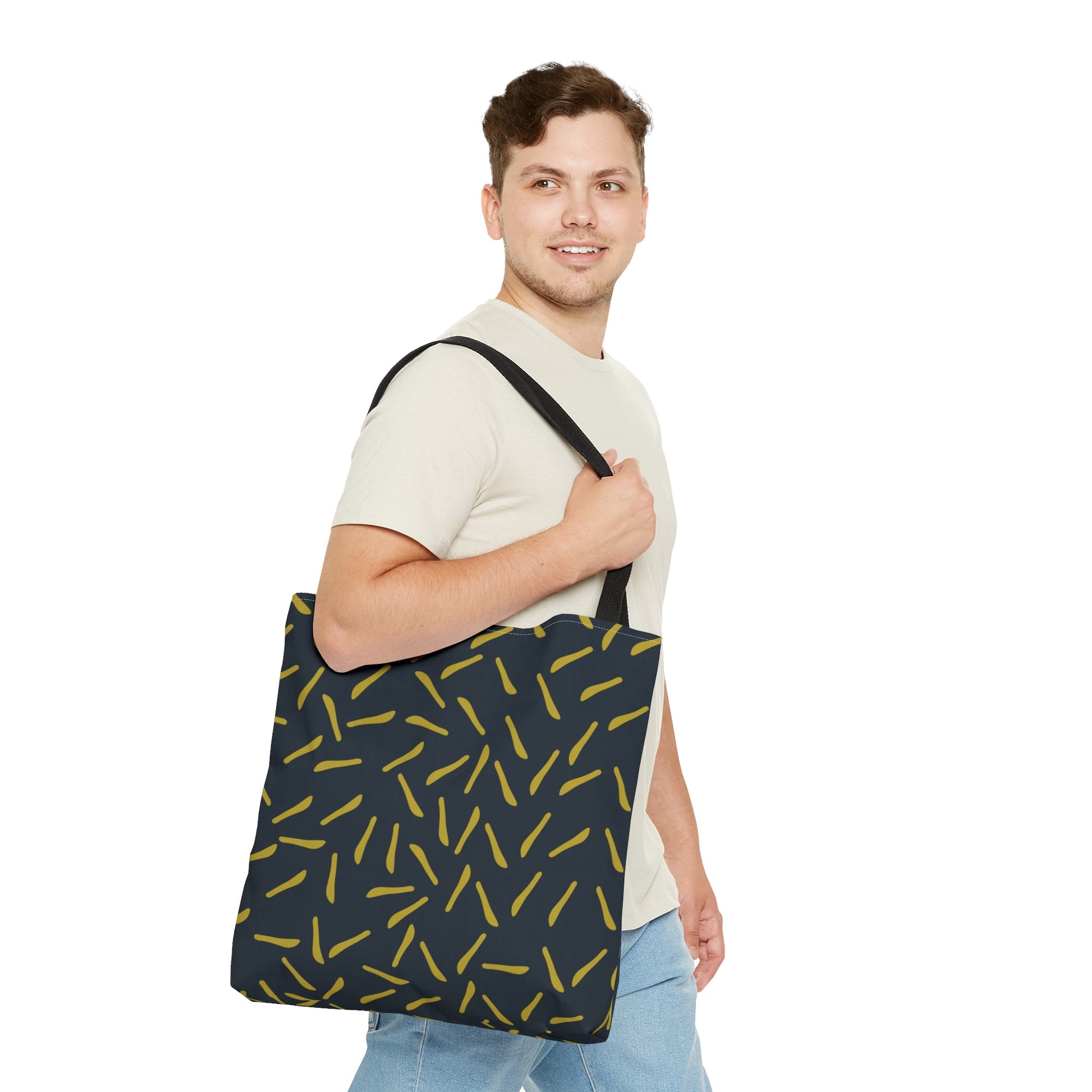 Navy with Green Lines Tote Bag - Squirrellyartmama