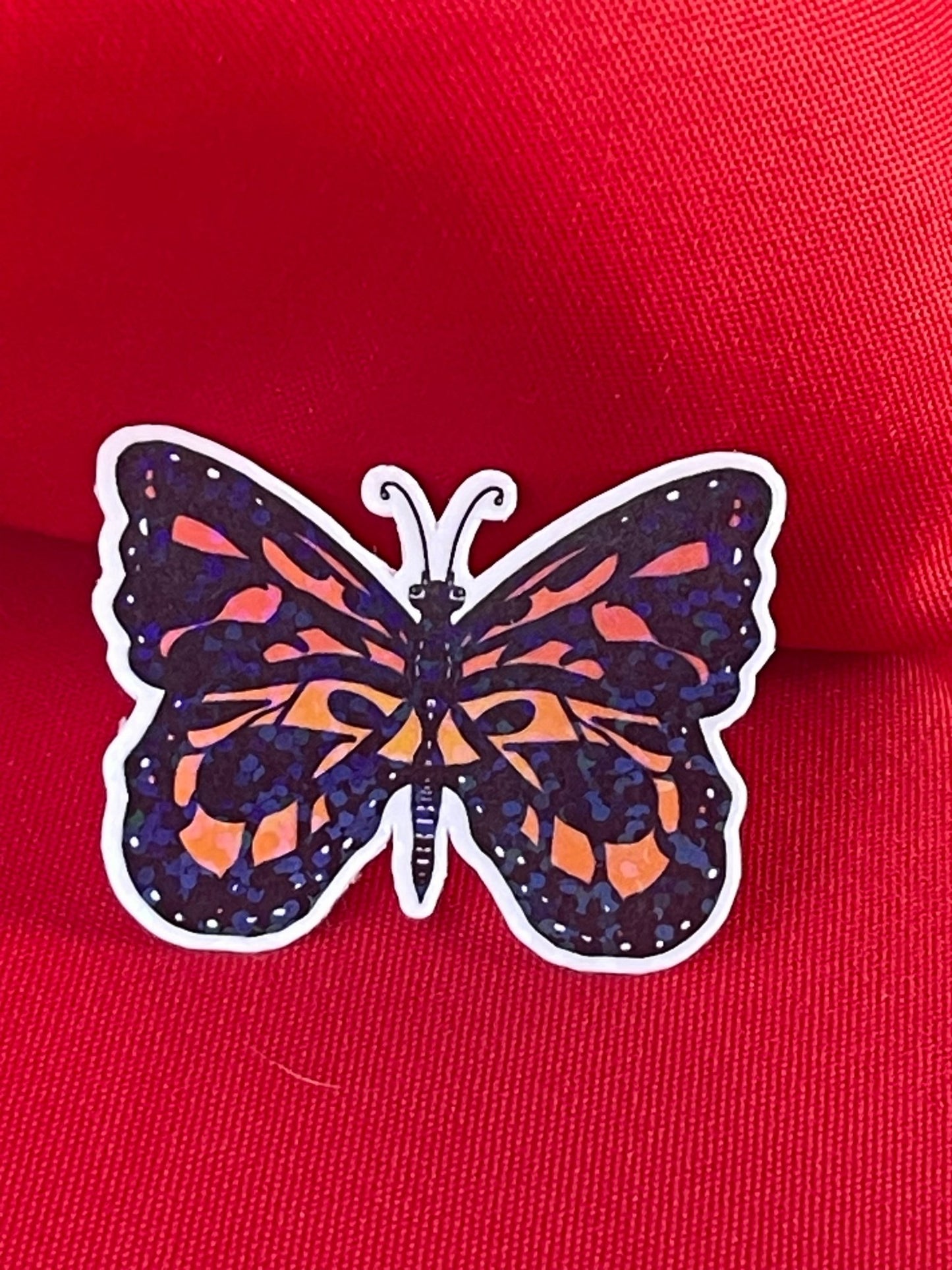 Orange Butterfly with Rainbow Glitter Vinyl Sticker – Bold & Shimmering Design - Color Crumbs Club
