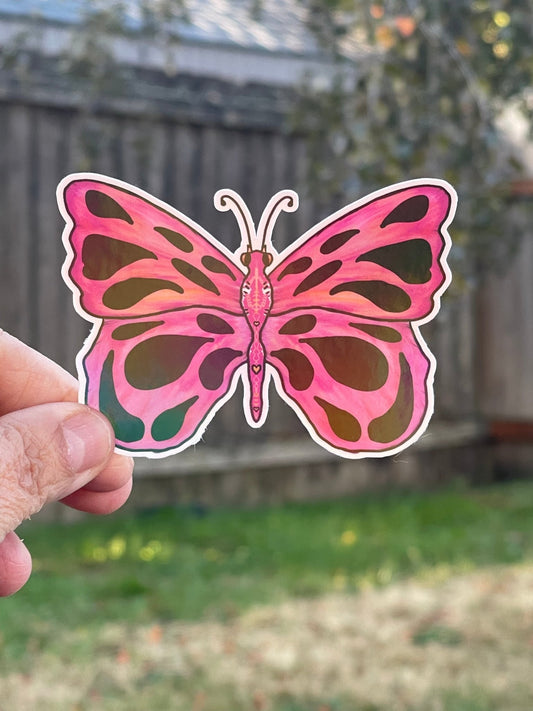Pink Iridescent Butterfly Sticker - Die Cut Sticker Natures Butterfly - Color Crumbs Club