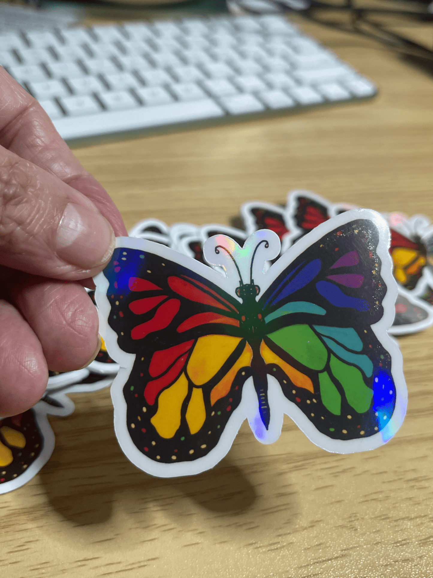 Rainbow Holographic Butterfly Sticker – Holographic Vinyl Die Cut Sticker Decal - Color Crumbs Club