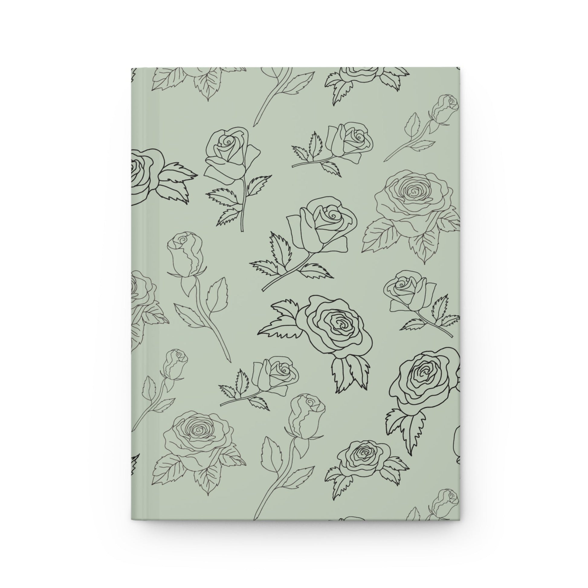 Rose Outline on a Sage Green Background Hardcover Journal Matte - Squirrellyartmama
