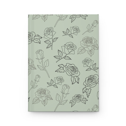 Rose Outline on a Sage Green Background Hardcover Journal Matte - Squirrellyartmama