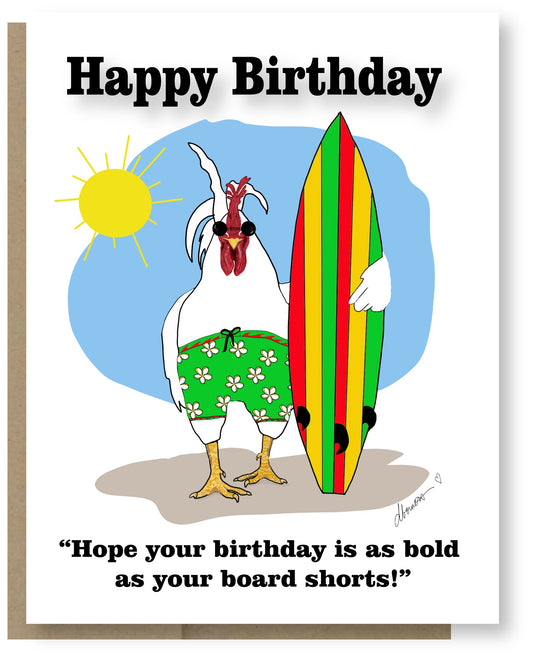 Surfs Up Birthday Bird Greeting Card - Blank Note Card - Squirrellyartmama