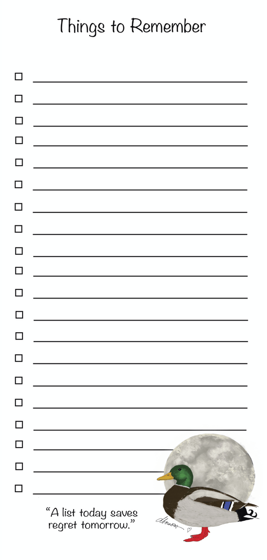 Things to Remember Magnetic Notepad – Mallard and Full Moon Refrigerator List Pad | 50 Sheets - Color Crumbs Club