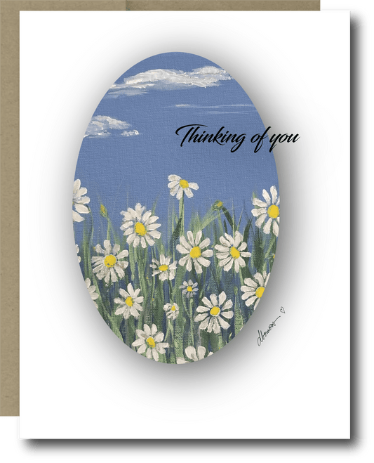 Thinking of you in a Field of Daisies Greeting Card - Field of Daisies Blank Note Card - Thinking of you greeting card - Squirrellyartmama