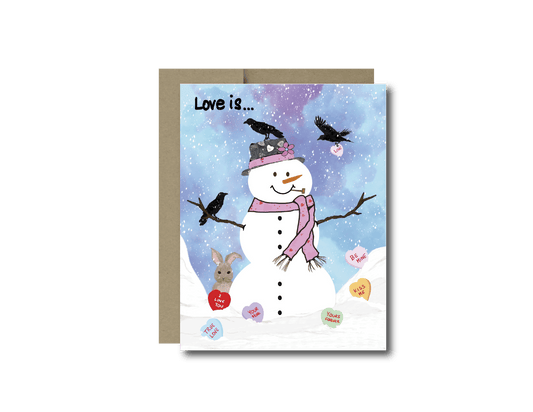 Valentines Card – Love is – Snowman and Crow Valentine Greeting Card - Color Crumbs Club