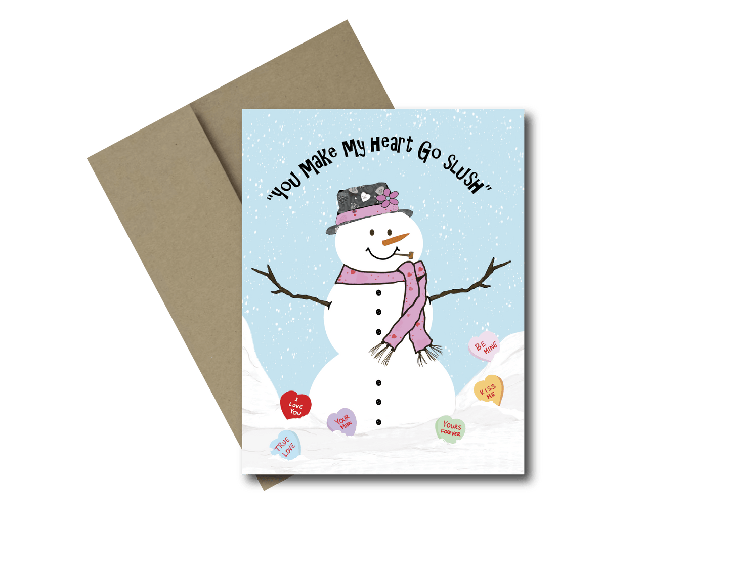Valentines Card – You Make My Heart Go Slush – Snowman Valentine Greeting Card - Color Crumbs Club
