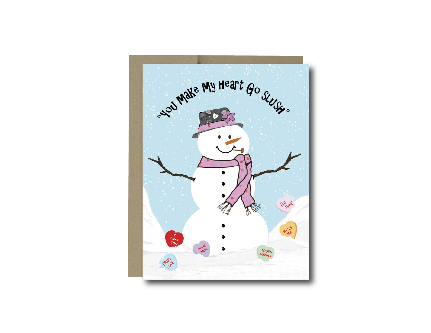 Valentines Card – You Make My Heart Go Slush – Snowman Valentine Greeting Card - Color Crumbs Club