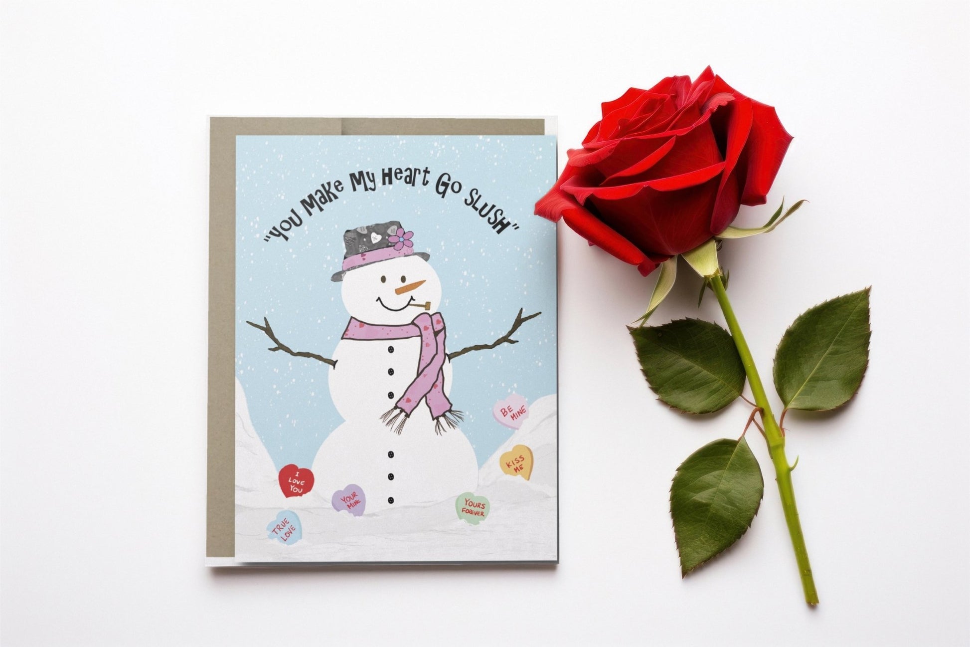 Valentines Card – You Make My Heart Go Slush – Snowman Valentine Greeting Card - Color Crumbs Club