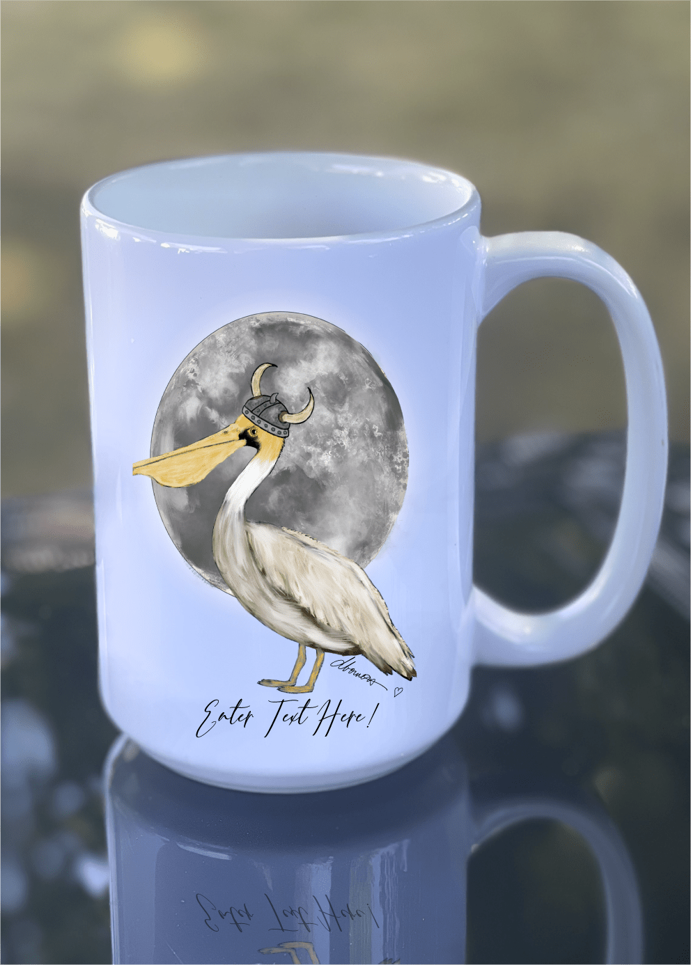 Viking Pelican Full Moon Mug – 15 oz Ceramic Mug with Nordic Coastal Charm - Squirrellyartmama