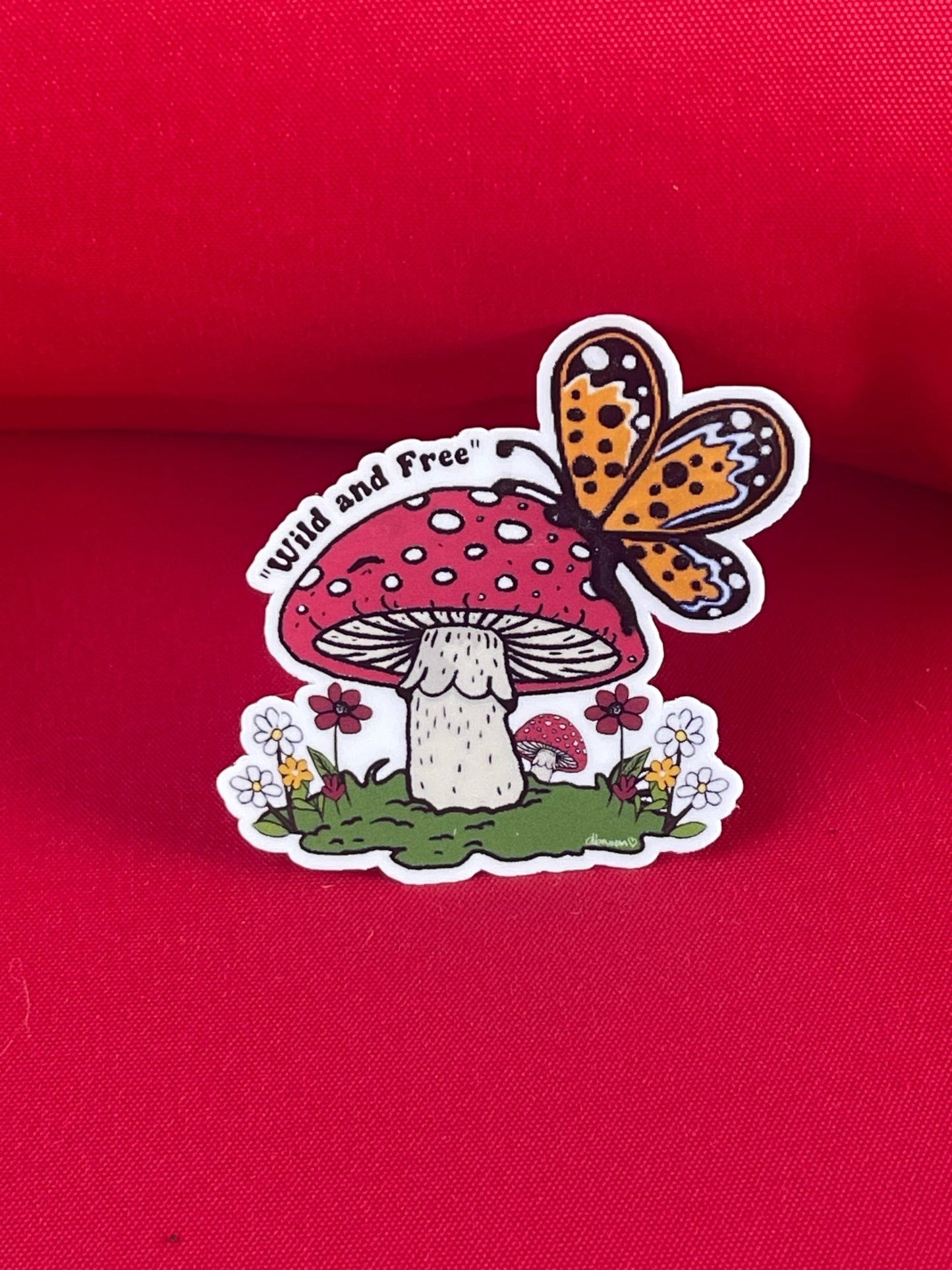 Wild and Free Sticker – Amanita Mushroom with Monarch Butterfly - Color Crumbs Club