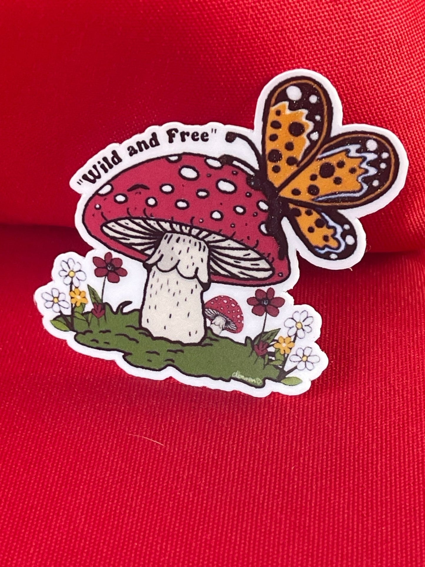 Wild and Free Sticker – Amanita Mushroom with Monarch Butterfly - Color Crumbs Club