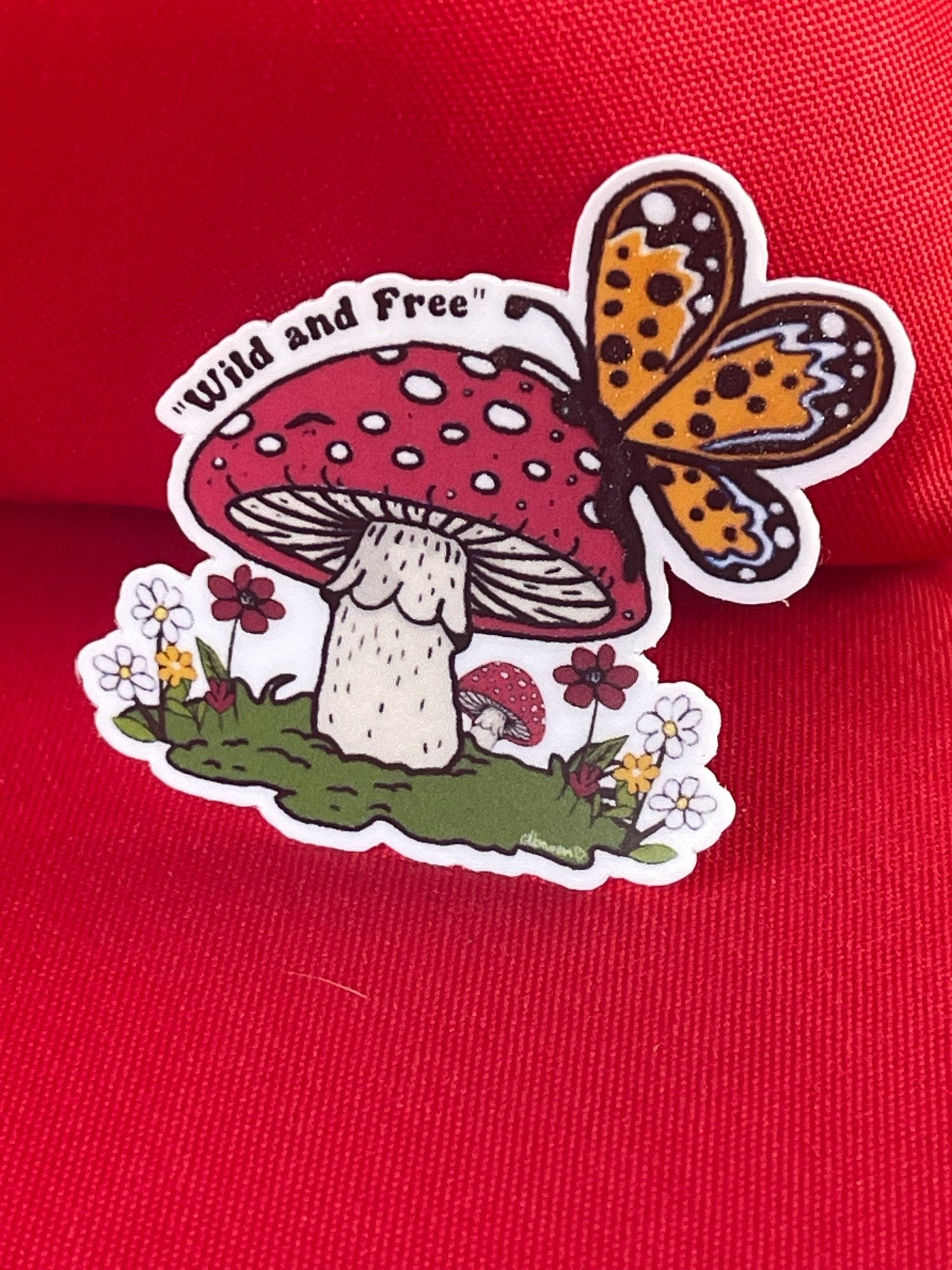 Wild and Free Sticker – Amanita Mushroom with Monarch Butterfly - Color Crumbs Club